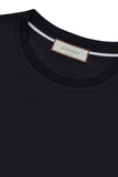 Black lisle cotton T-shirt with double collar