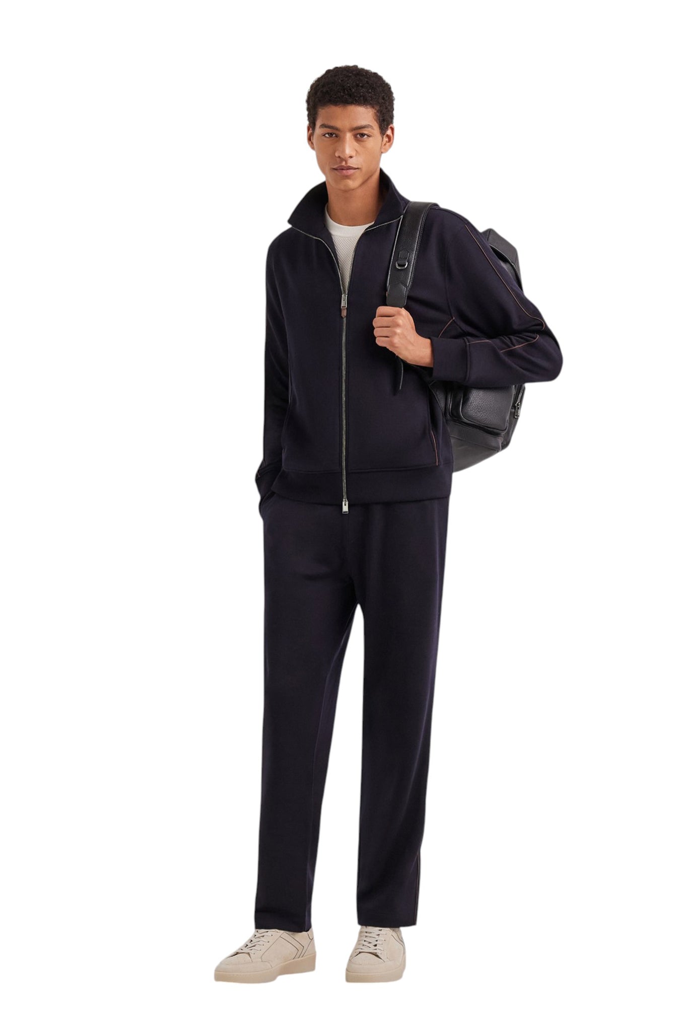 Blue Impeccabile wool joggers with contrasting piping