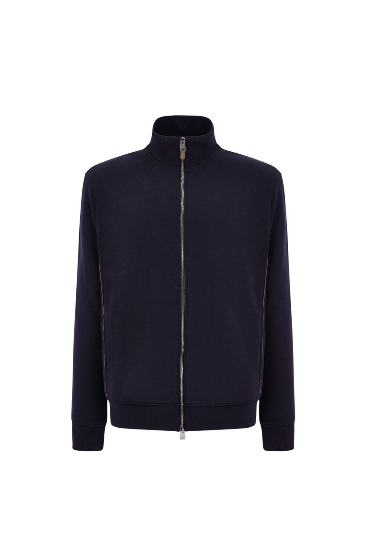 Impeccabile wool blue zippered sweatshirt with contrasting piping detail