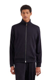 Impeccabile wool blue zippered sweatshirt with contrasting piping detail
