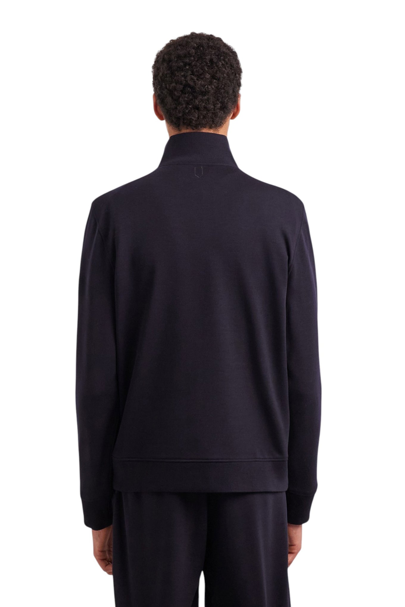 Impeccabile wool blue zippered sweatshirt with contrasting piping detail