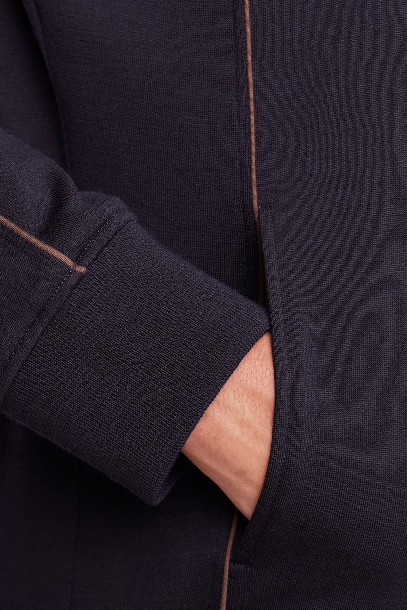Impeccabile wool blue zippered sweatshirt with contrasting piping detail