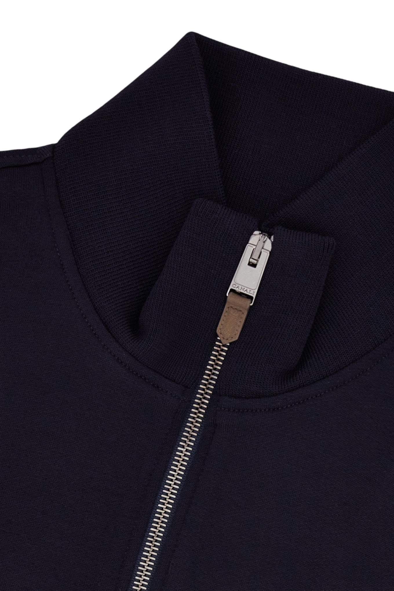 Impeccabile wool blue zippered sweatshirt with contrasting piping detail