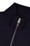 Impeccabile wool blue zippered sweatshirt with contrasting piping detail