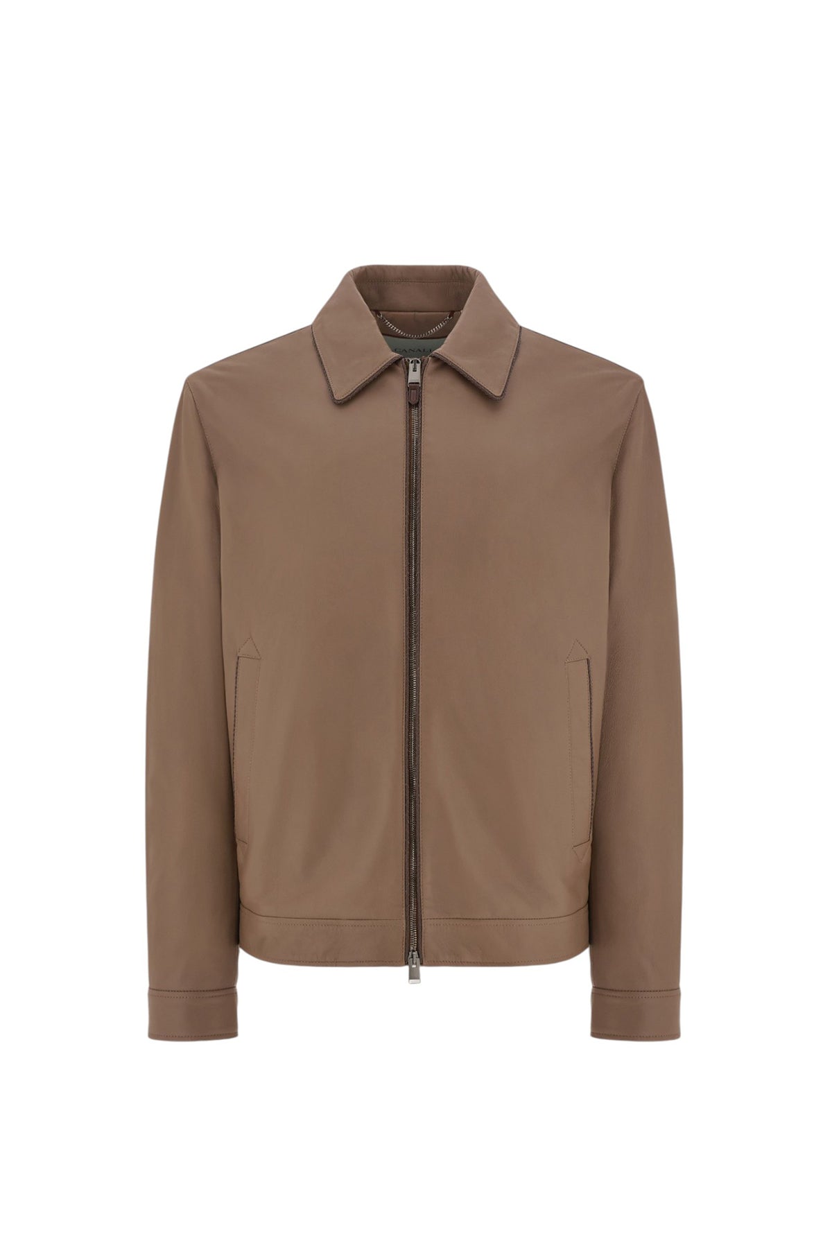 Sand-colored lambskin nappa jacket with woven details