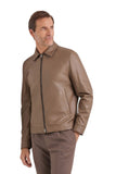 Sand-colored lambskin nappa jacket with woven details