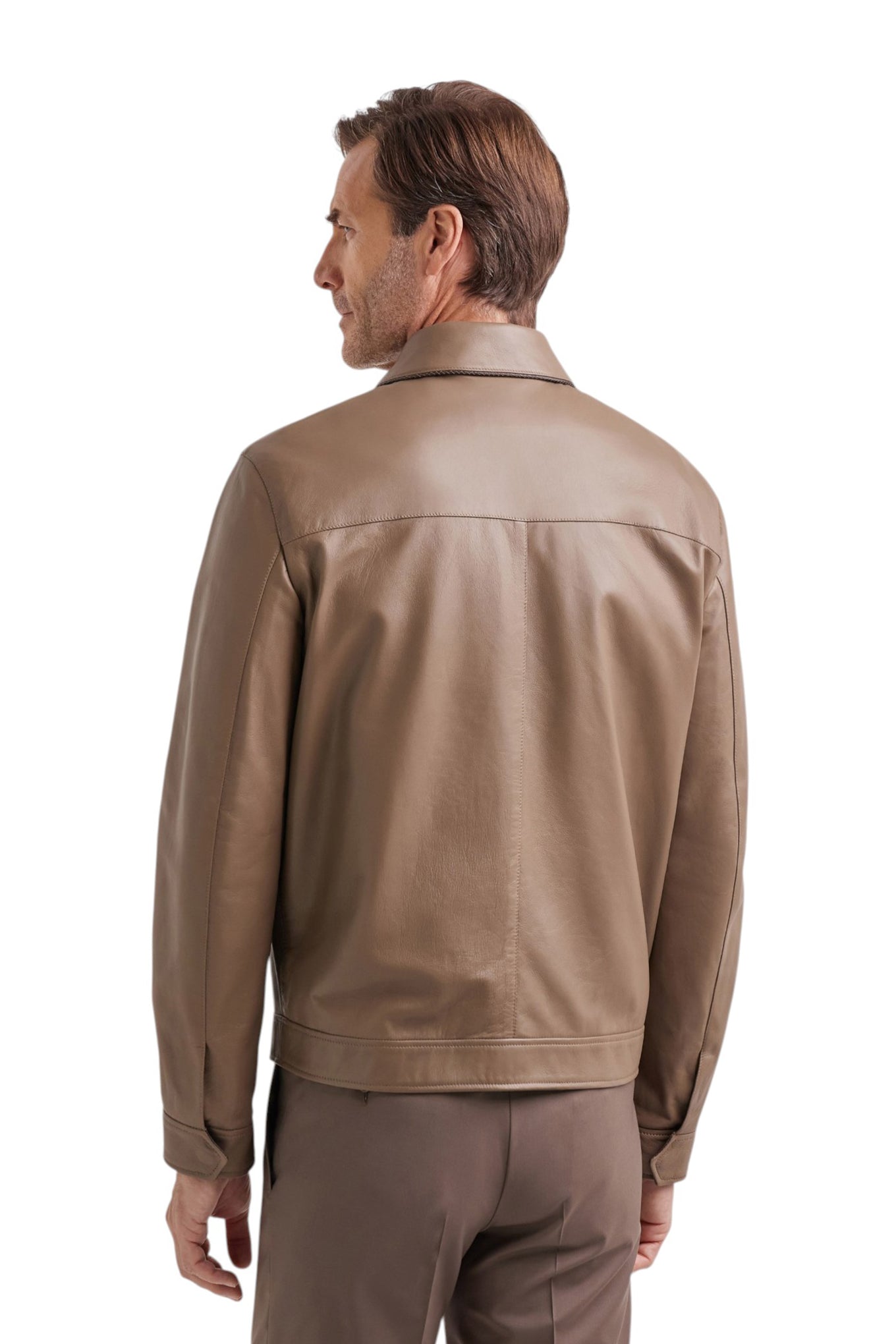 Sand-colored lambskin nappa jacket with woven details