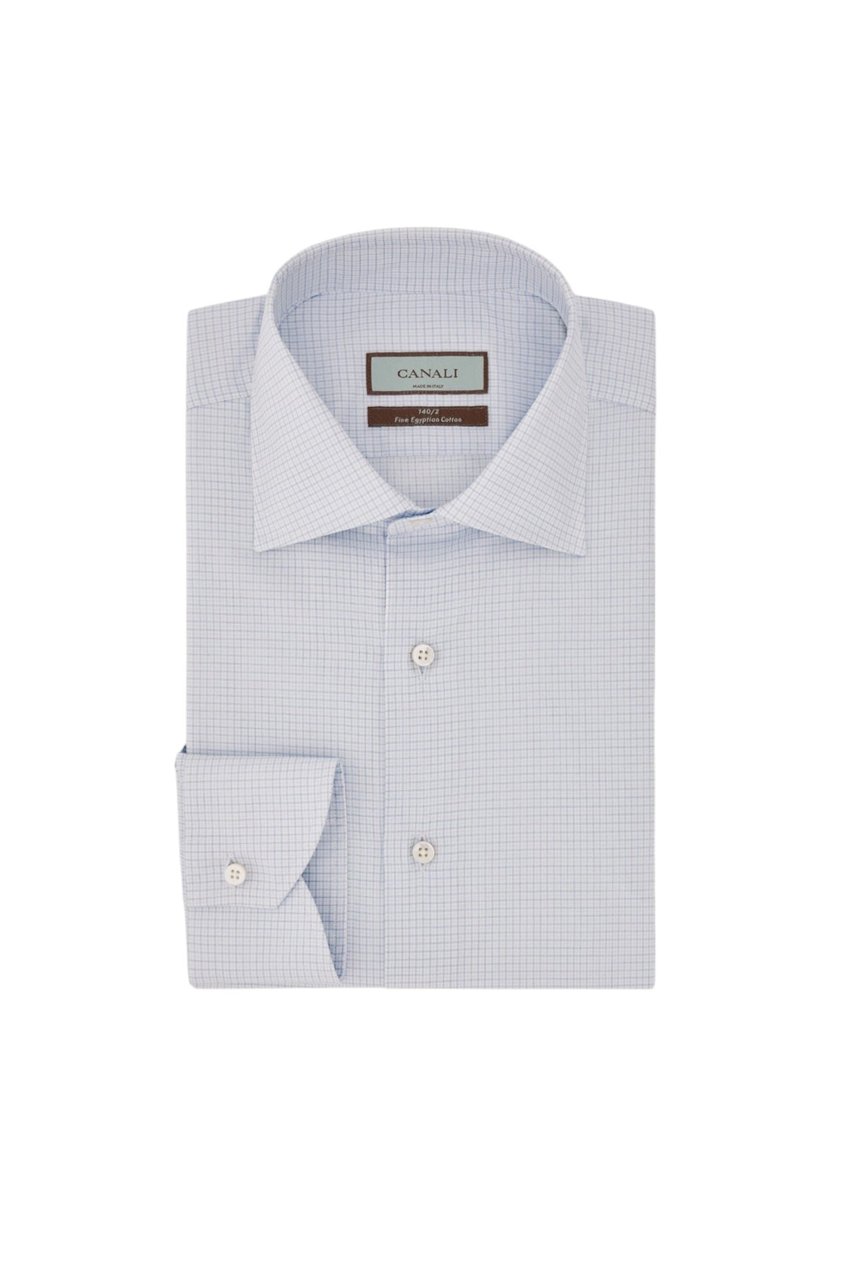White and light blue 140/2 cotton plaid regular-fit formal shirt