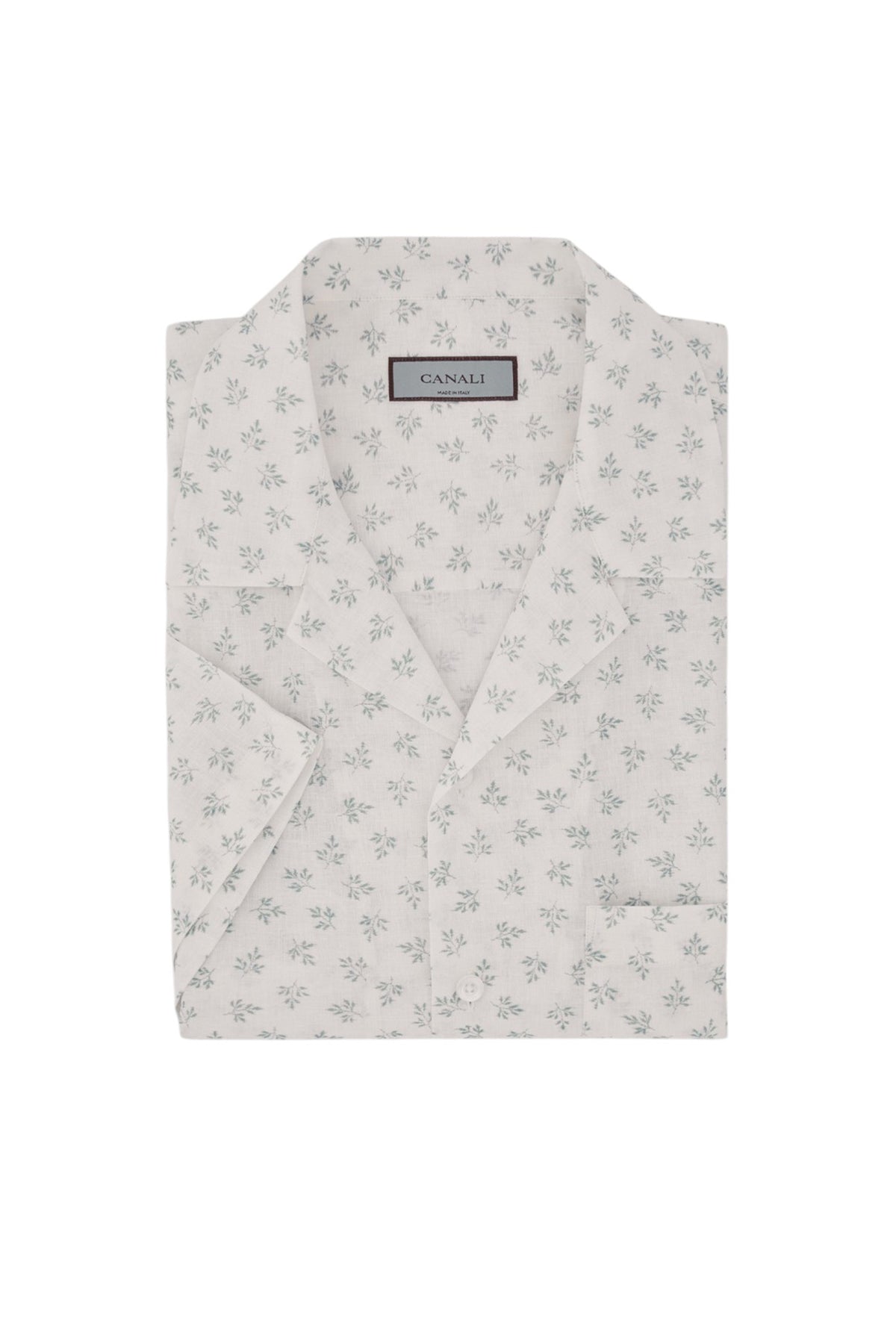 White and green printed linen and cotton boxy-fit shirt