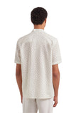 White and green printed linen and cotton boxy-fit shirt