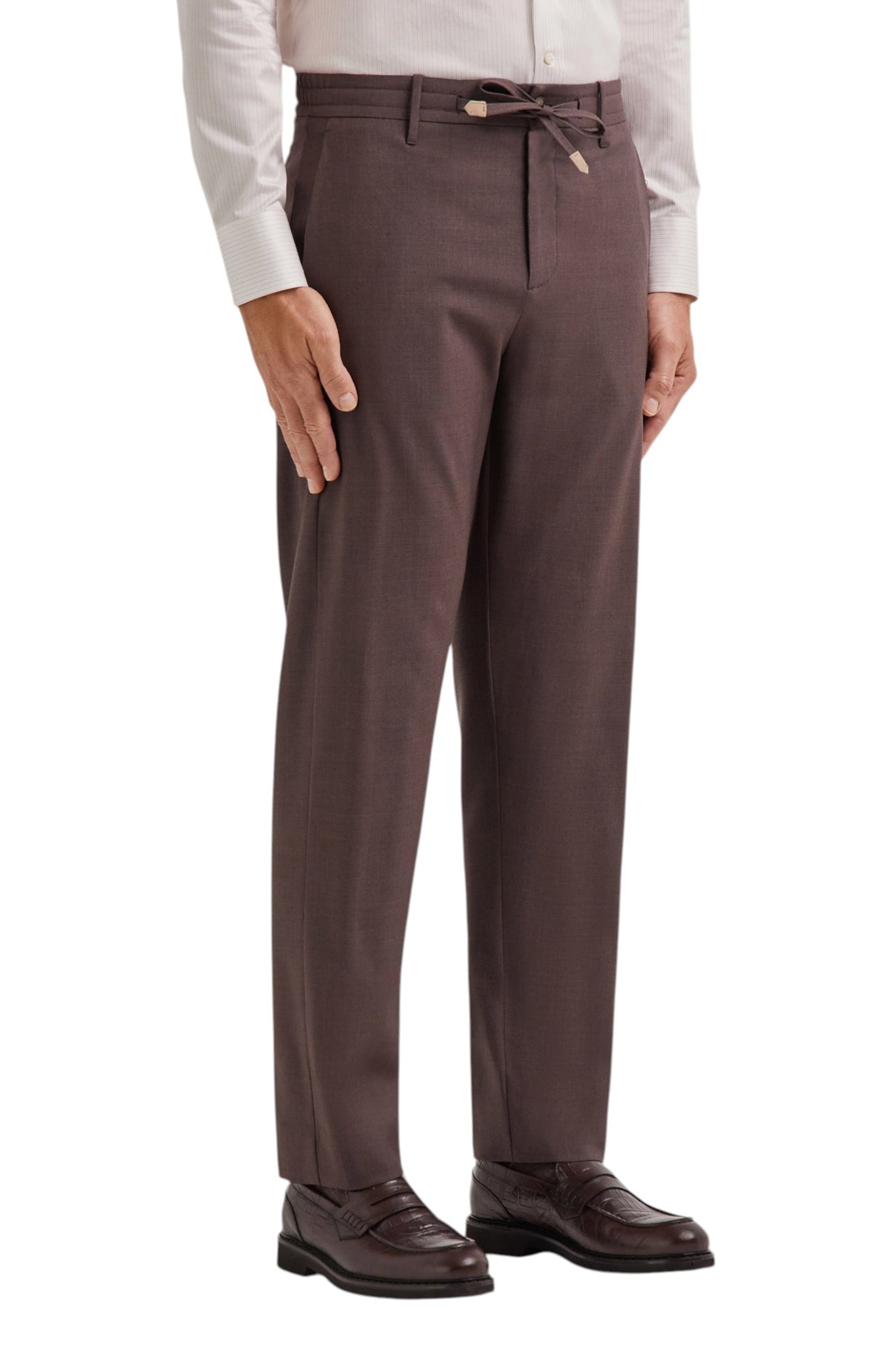 Dark brown washable Impeccabile wool regular fit pants