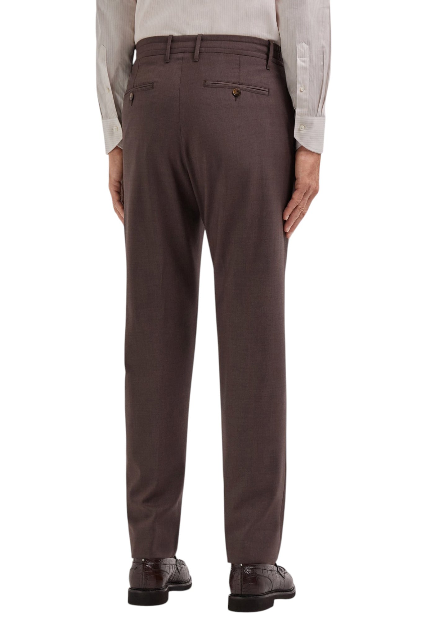Dark brown washable Impeccabile wool regular fit pants