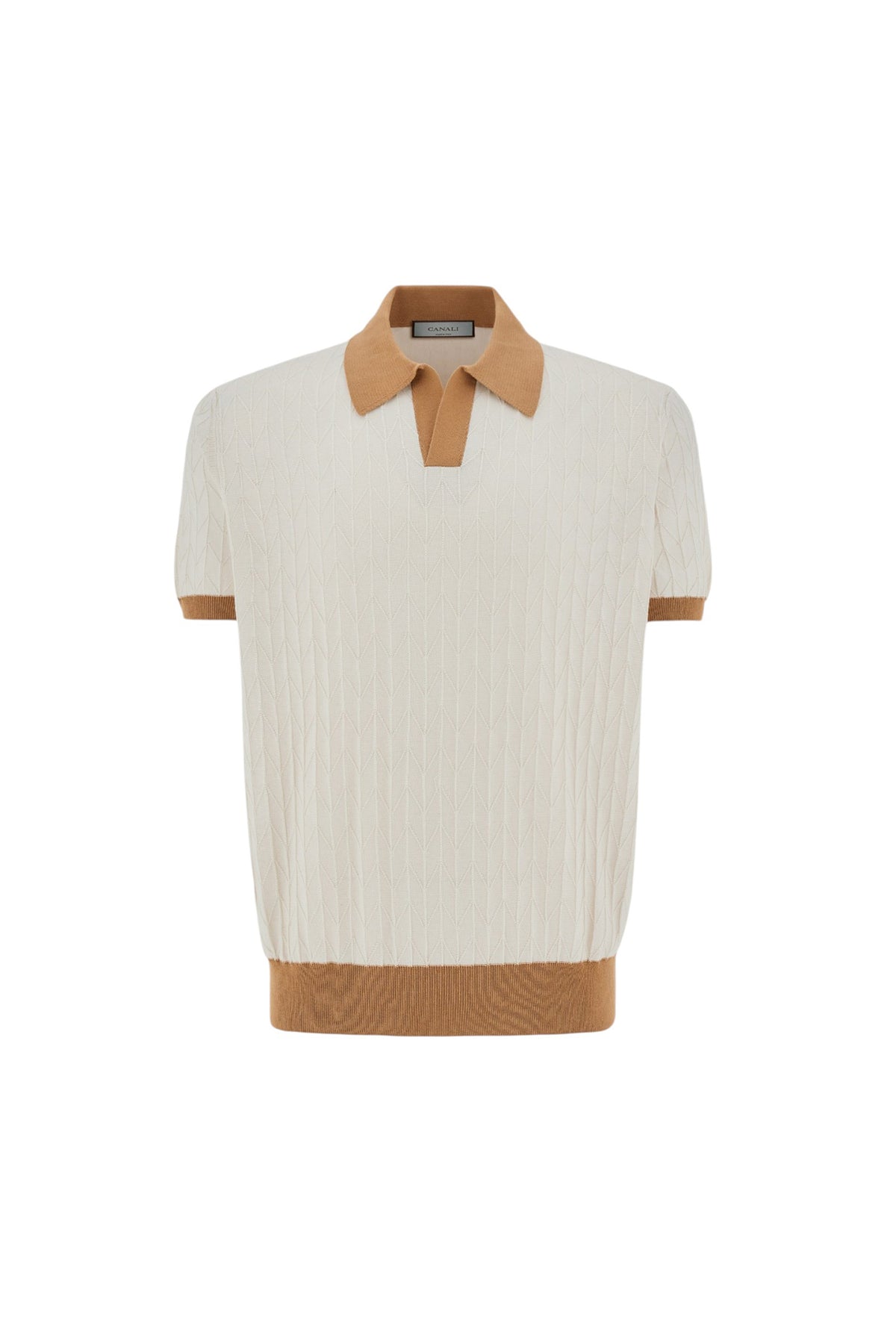 Off-white cotton and silk polo shirt with macrostuctured texture