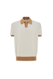 Off-white cotton and silk polo shirt with macrostuctured texture