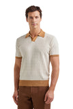 Off-white cotton and silk polo shirt with macrostuctured texture