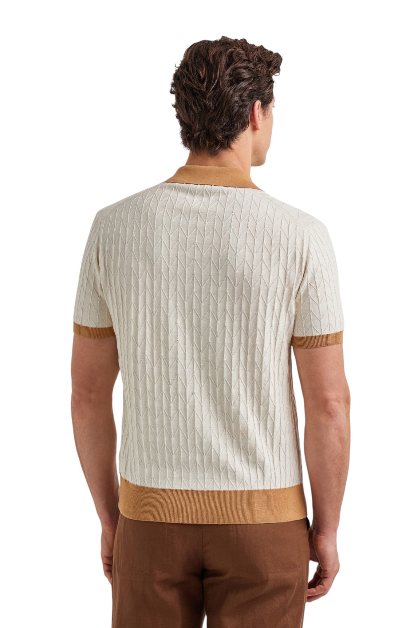 Off-white cotton and silk polo shirt with macrostuctured texture