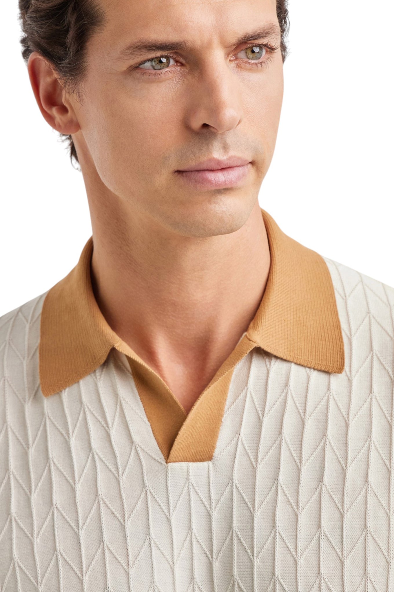 Off-white cotton and silk polo shirt with macrostuctured texture
