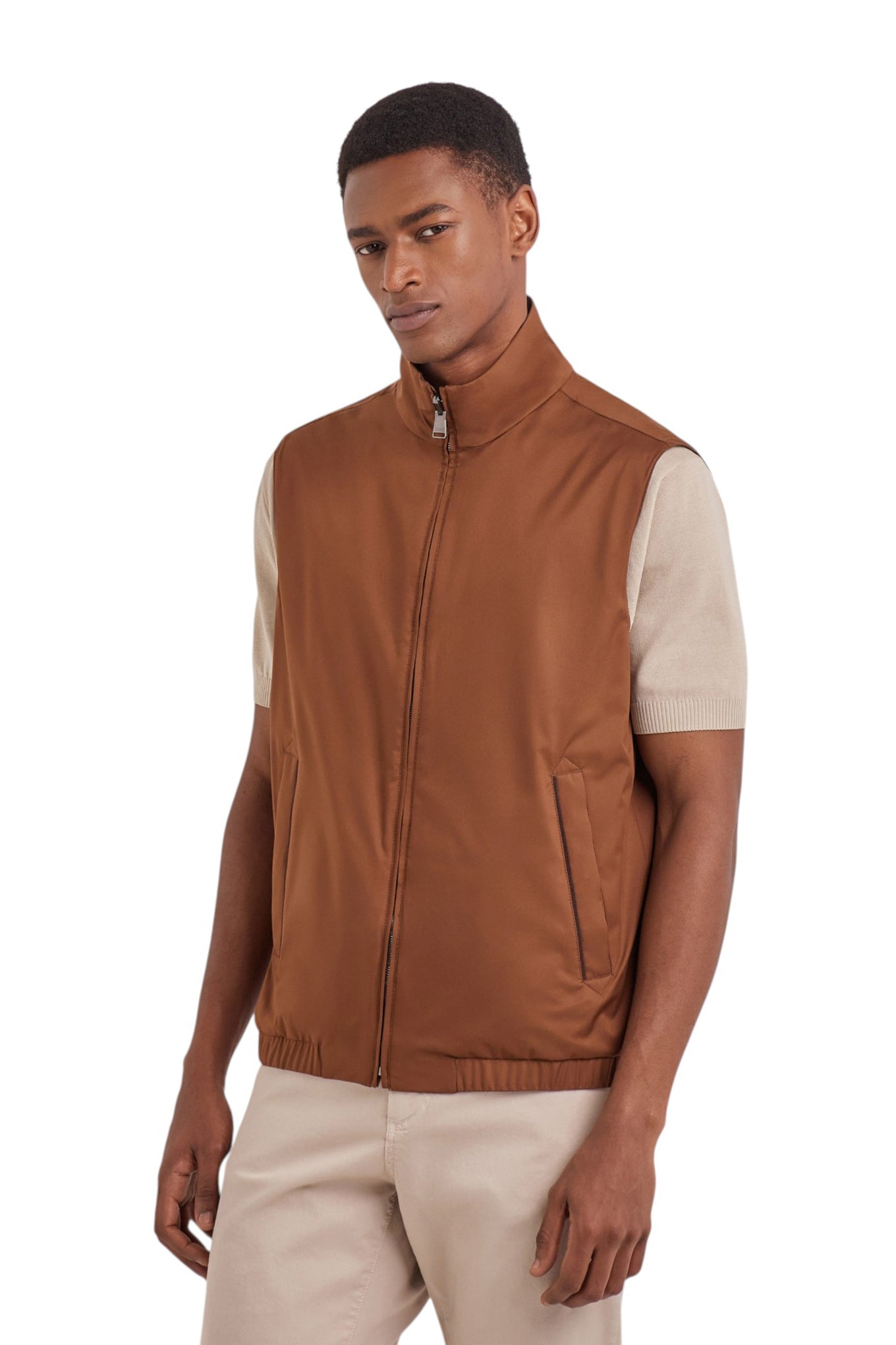 Canali Nuvola burnt brown reversible vest in technical fabric with membrane