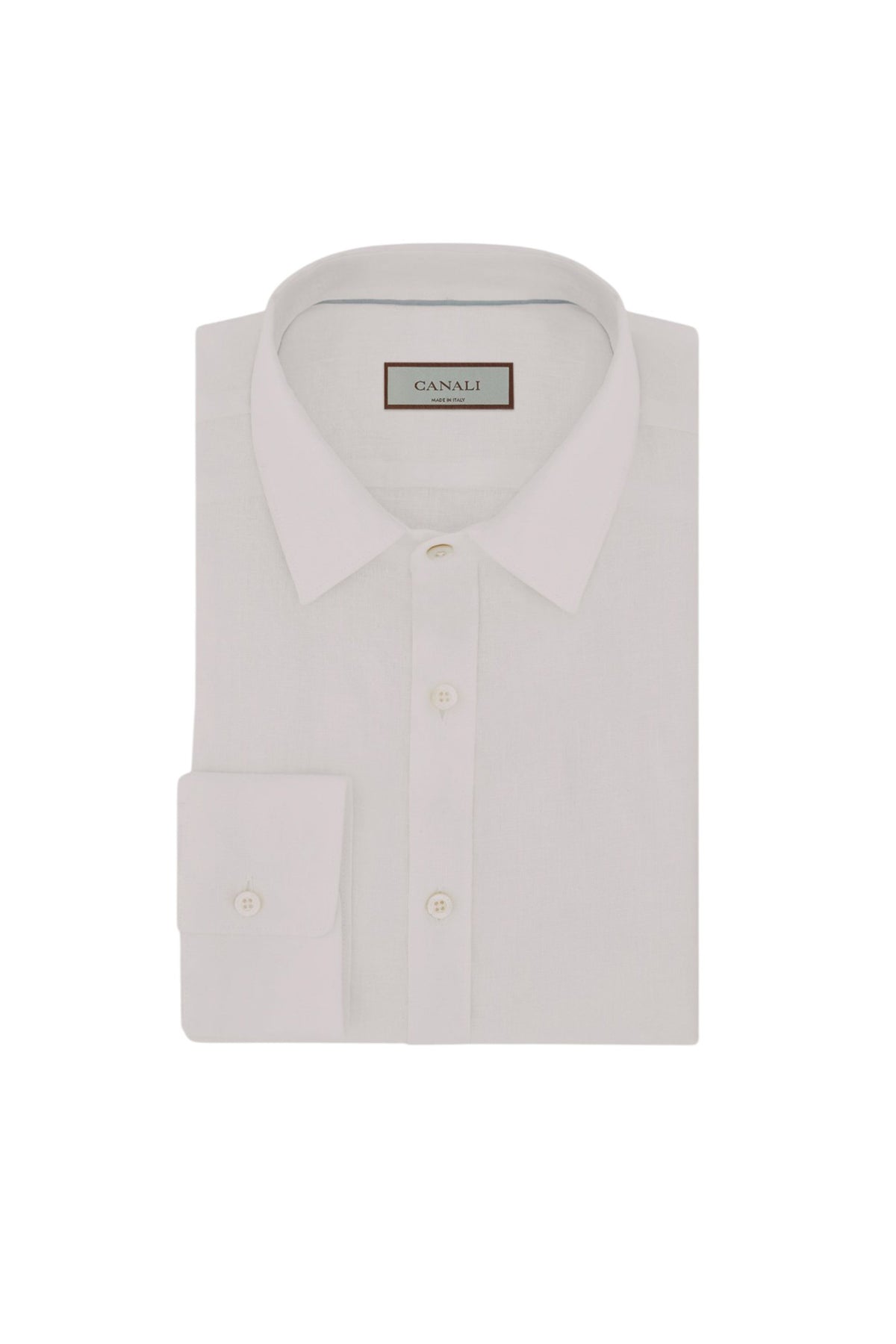 White linen regular-fit shirt with narrow pointed collar