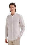 White linen regular-fit shirt with narrow pointed collar