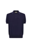 Blue garment-dyed Giza cotton polo shirt with contrasting piping