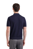 Blue garment-dyed Giza cotton polo shirt with contrasting piping