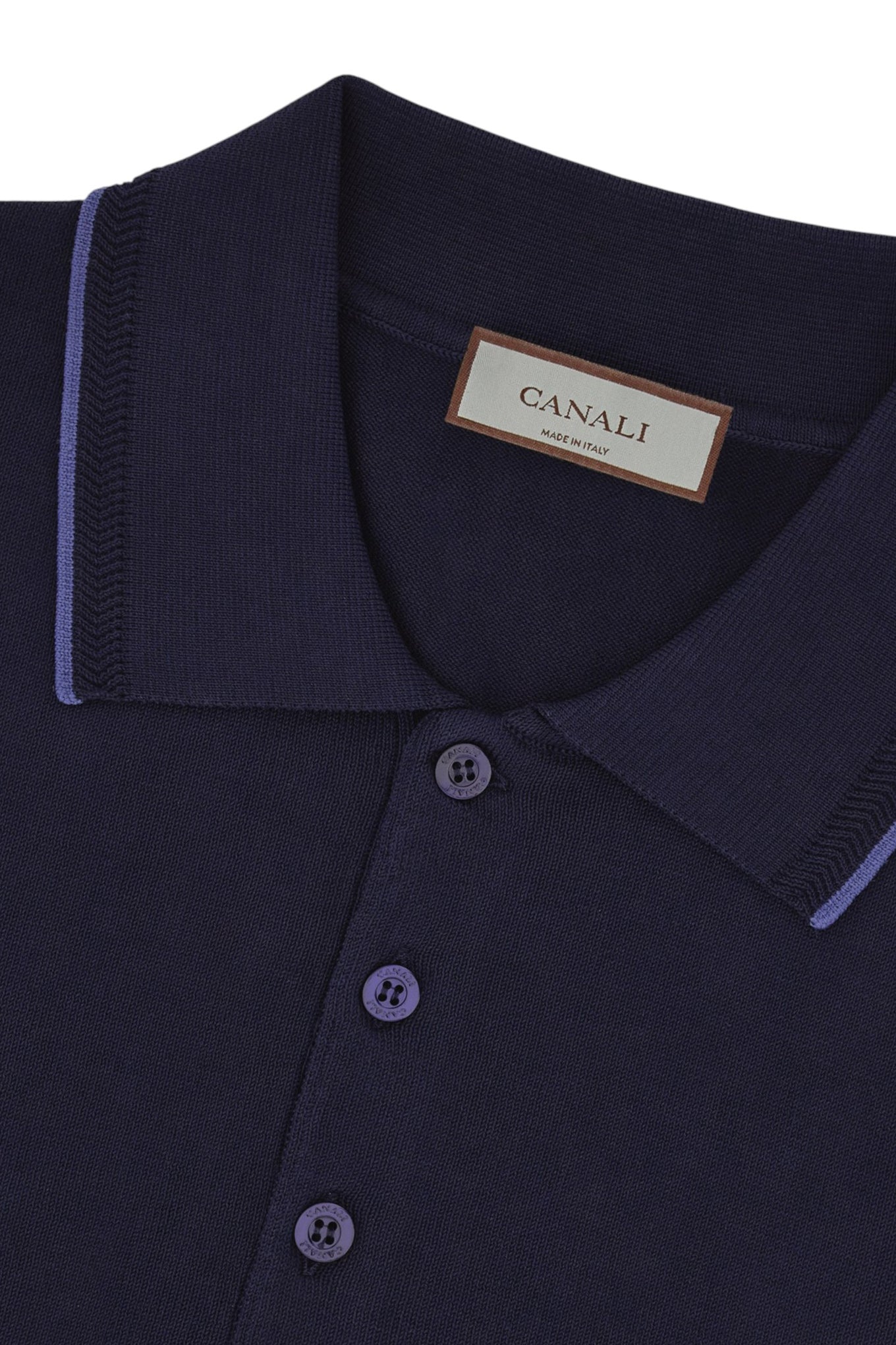 Blue garment-dyed Giza cotton polo shirt with contrasting piping