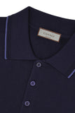 Blue garment-dyed Giza cotton polo shirt with contrasting piping