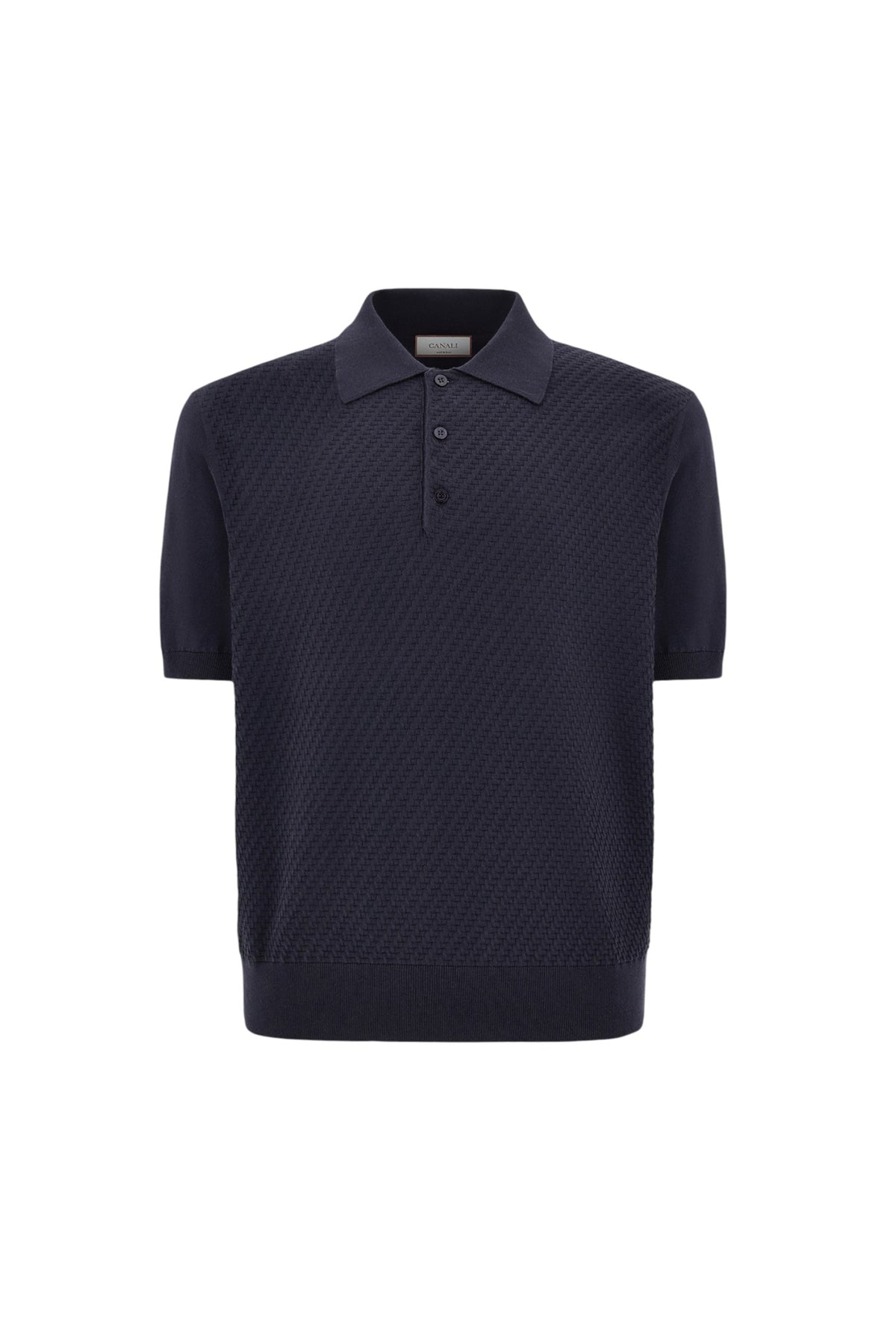 Blue cotton and silk regular-fit polo shirt with microstructure
