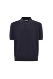 Blue cotton and silk regular-fit polo shirt with microstructure