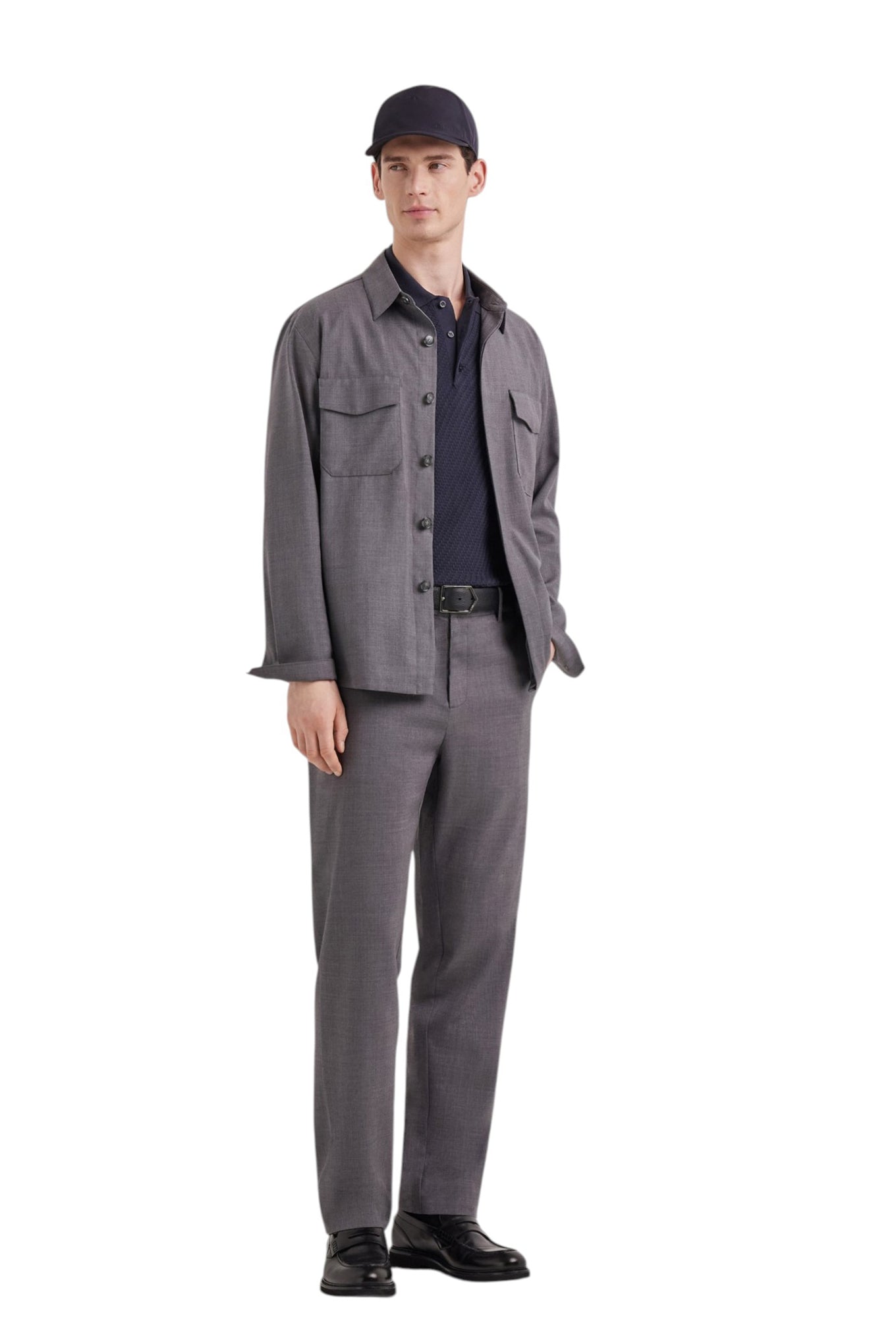 Blue cotton and silk regular-fit polo shirt with microstructure