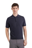Blue cotton and silk regular-fit polo shirt with microstructure