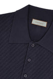 Blue cotton and silk regular-fit polo shirt with microstructure