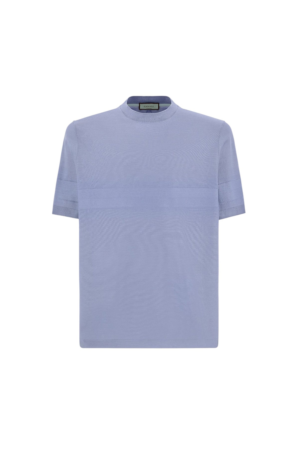 Air force blue cotton short-sleeved T-shirt with contrasting detail