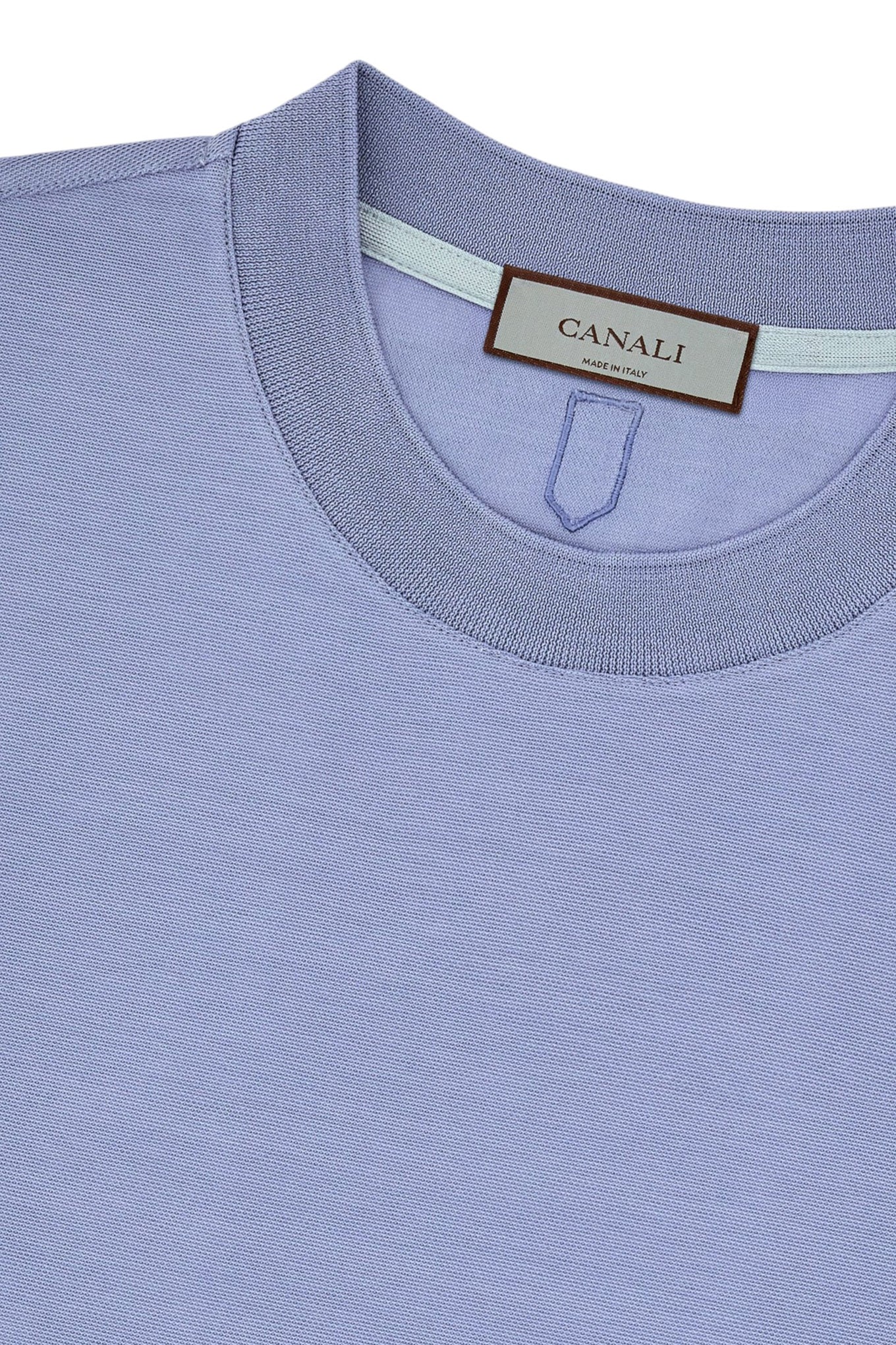 Air force blue cotton short-sleeved T-shirt with contrasting detail