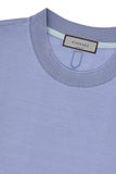 Air force blue cotton short-sleeved T-shirt with contrasting detail