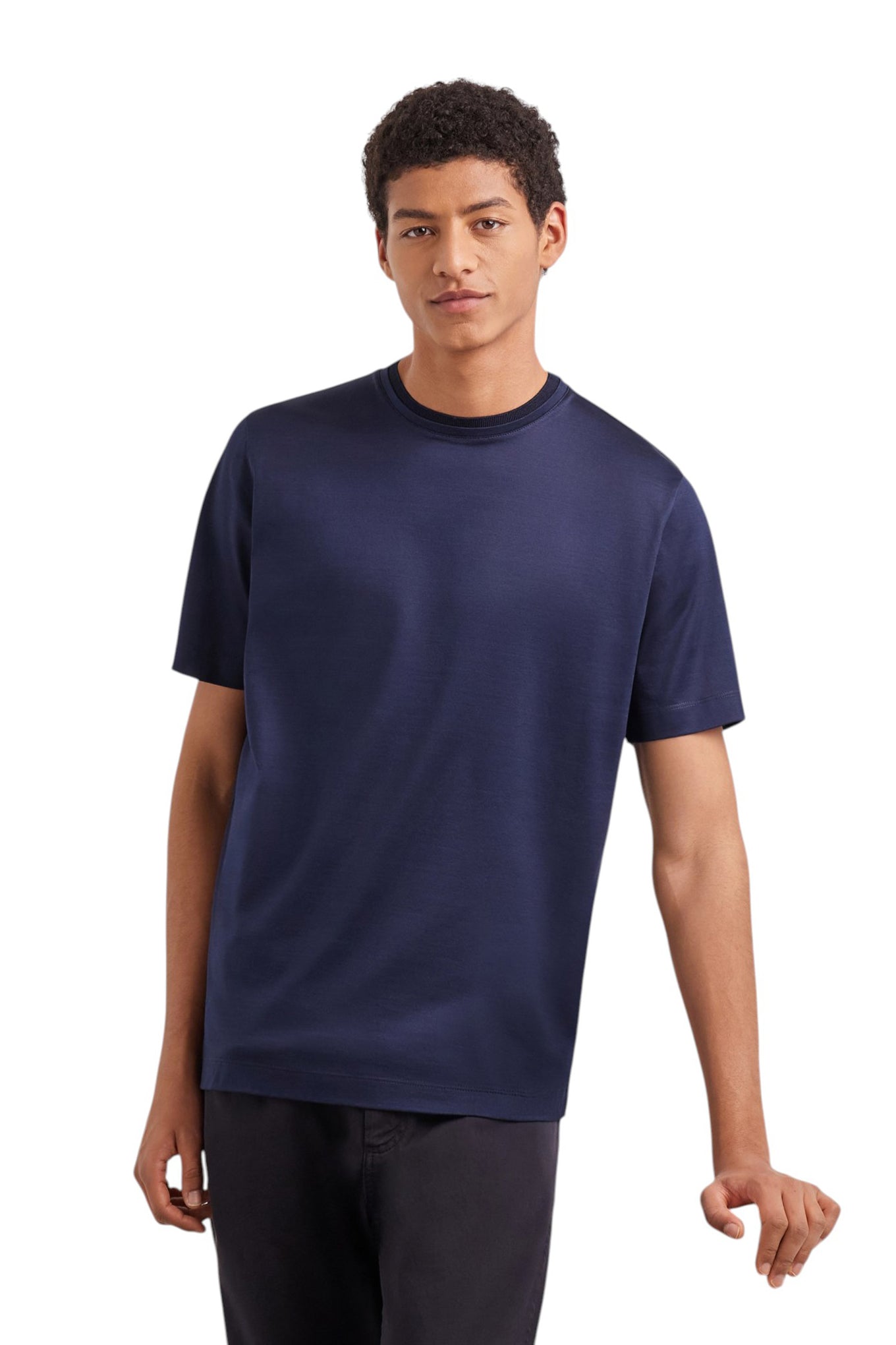 Blue lisle cotton T-shirt with double collar
