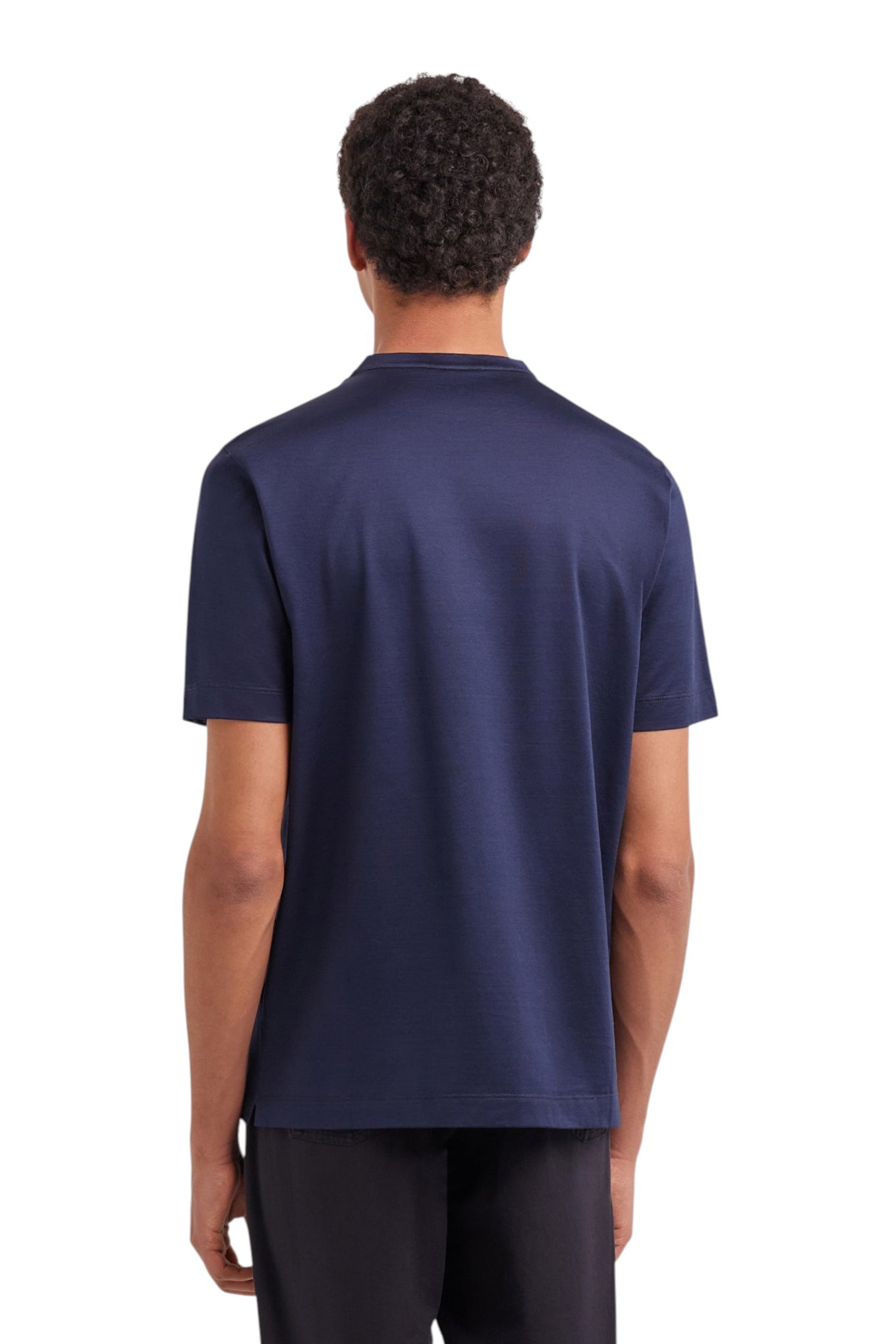 Blue lisle cotton T-shirt with double collar