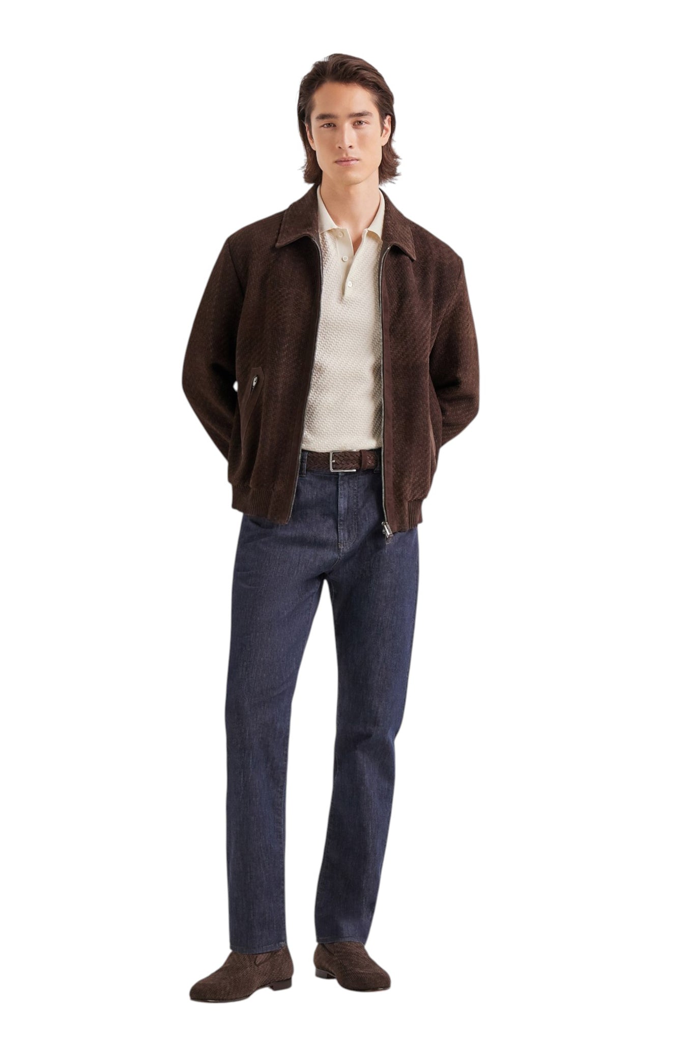 Stretch soft-touch five-pocket denim jeans in blue