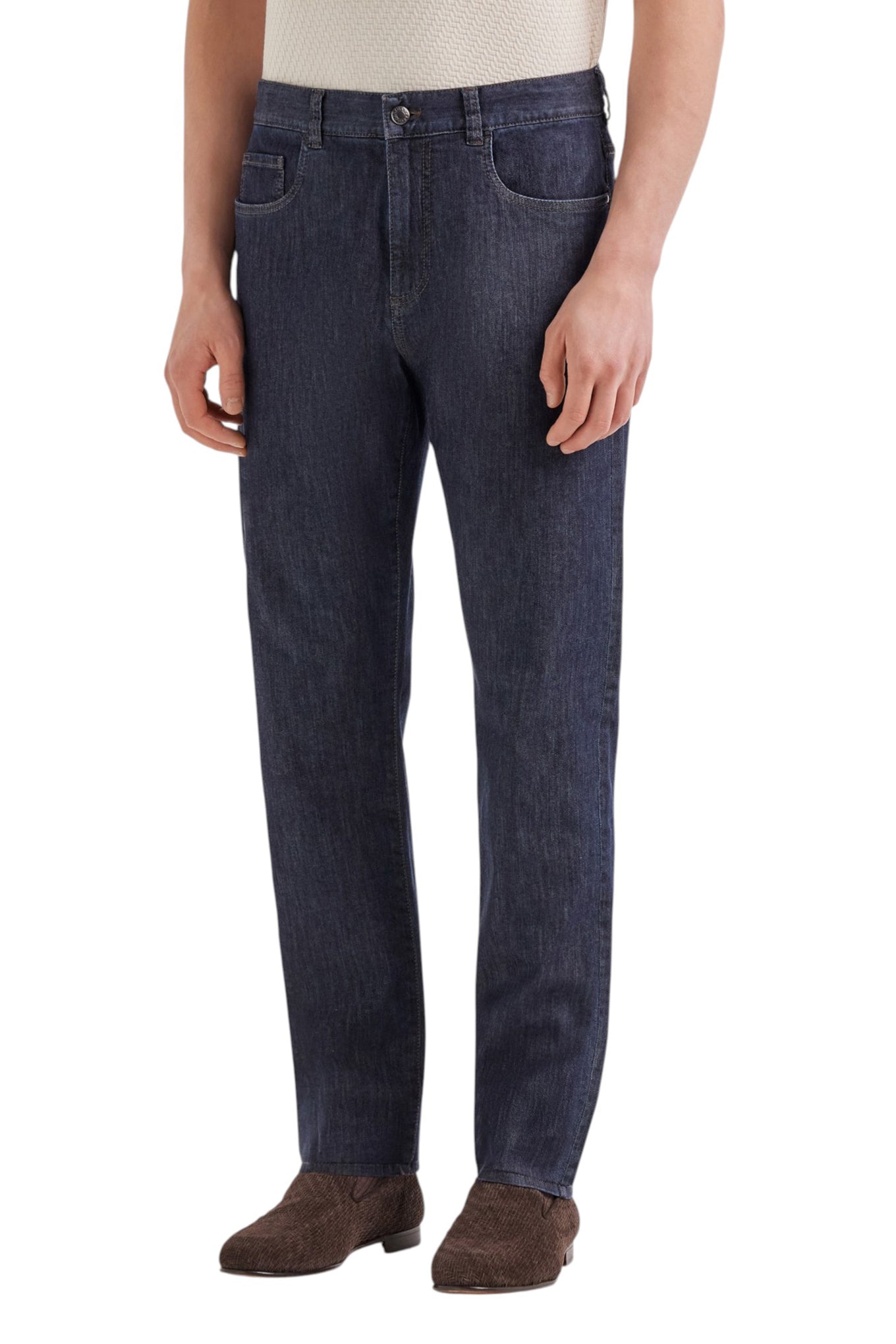 Stretch soft-touch five-pocket denim jeans in blue