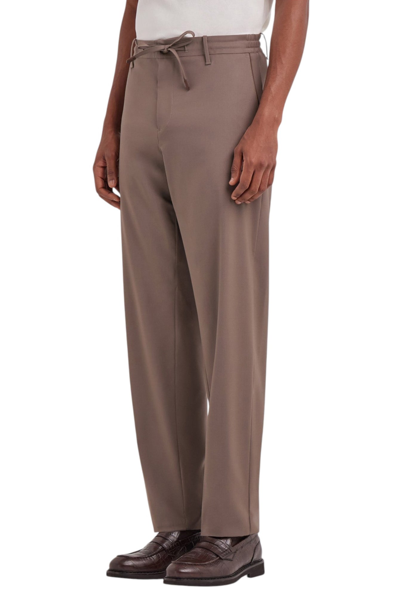 Taupe Travel wool regular fit drawstring pants