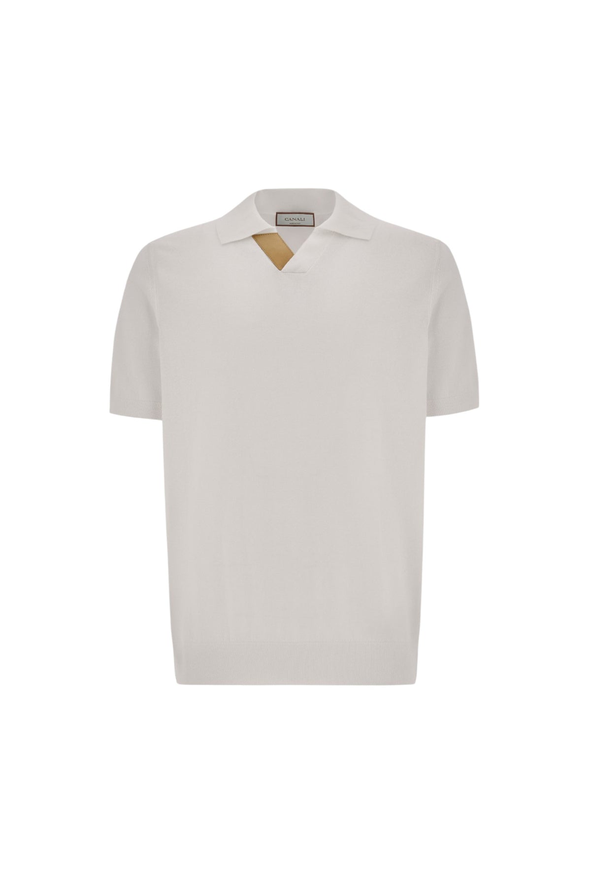 White cotton modal polo shirt with leather details