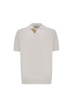 White cotton modal polo shirt with leather details
