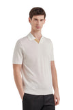 White cotton modal polo shirt with leather details