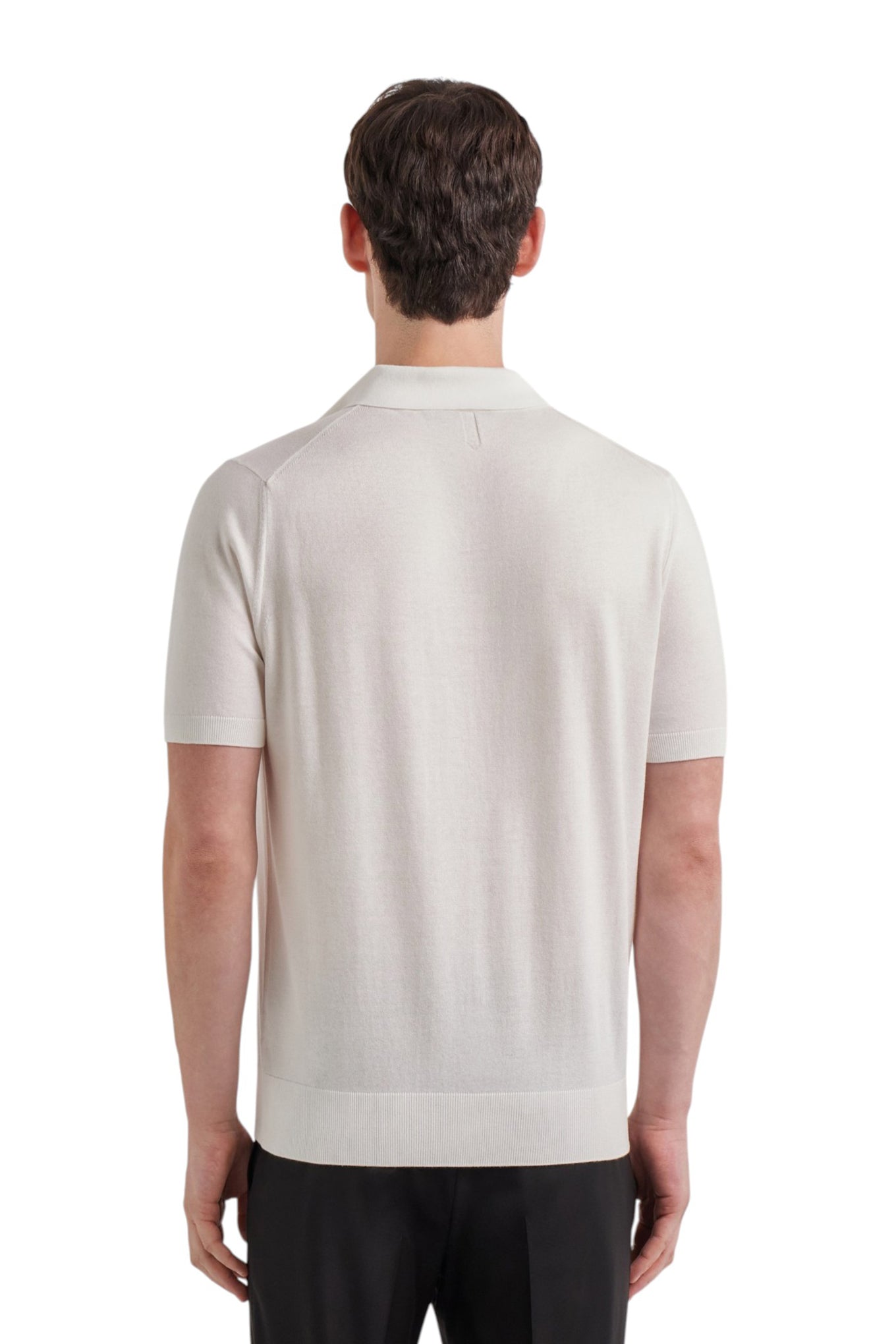 White cotton modal polo shirt with leather details