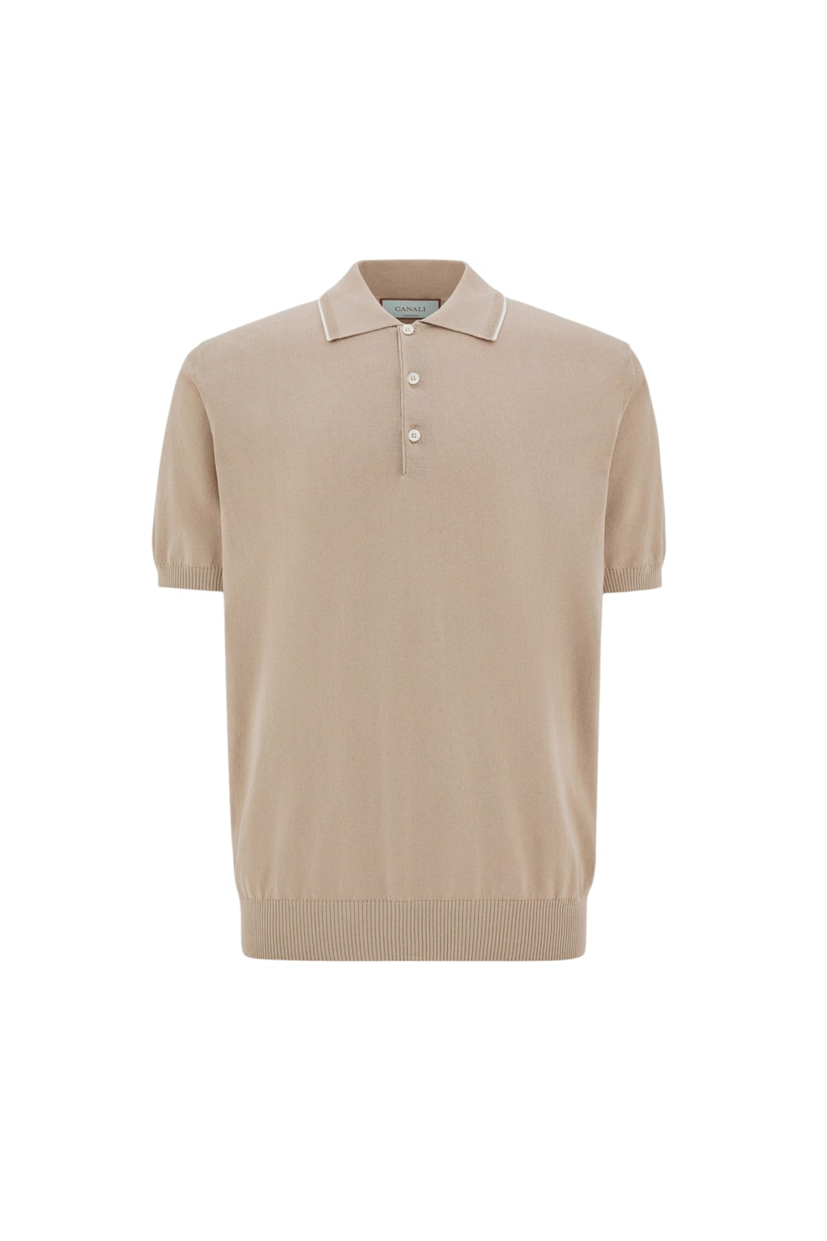 Beige pure cotton polo shirt with contrasting piping