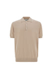 Beige pure cotton polo shirt with contrasting piping