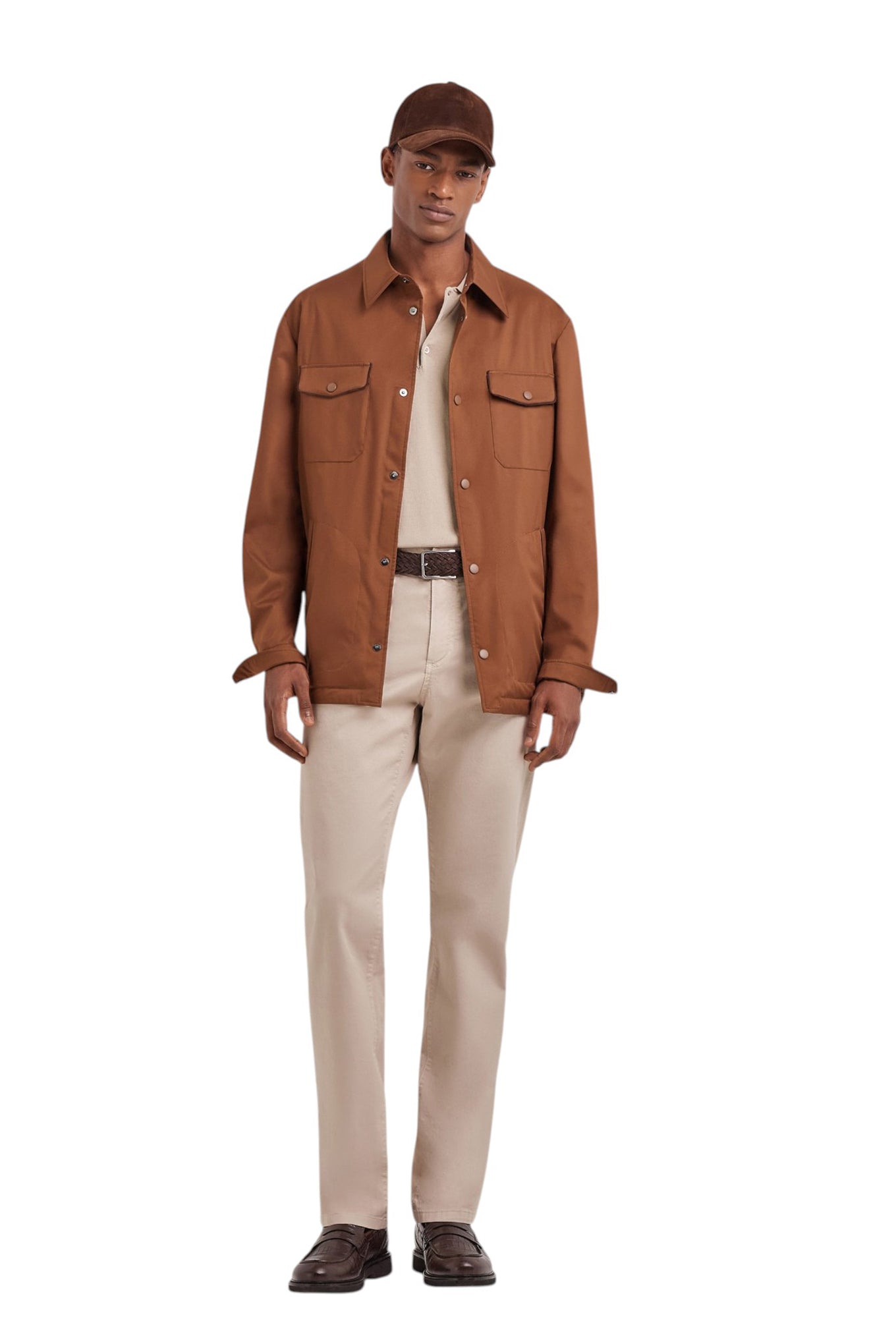 Beige pure cotton polo shirt with contrasting piping
