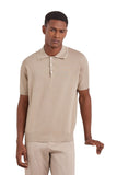 Beige pure cotton polo shirt with contrasting piping