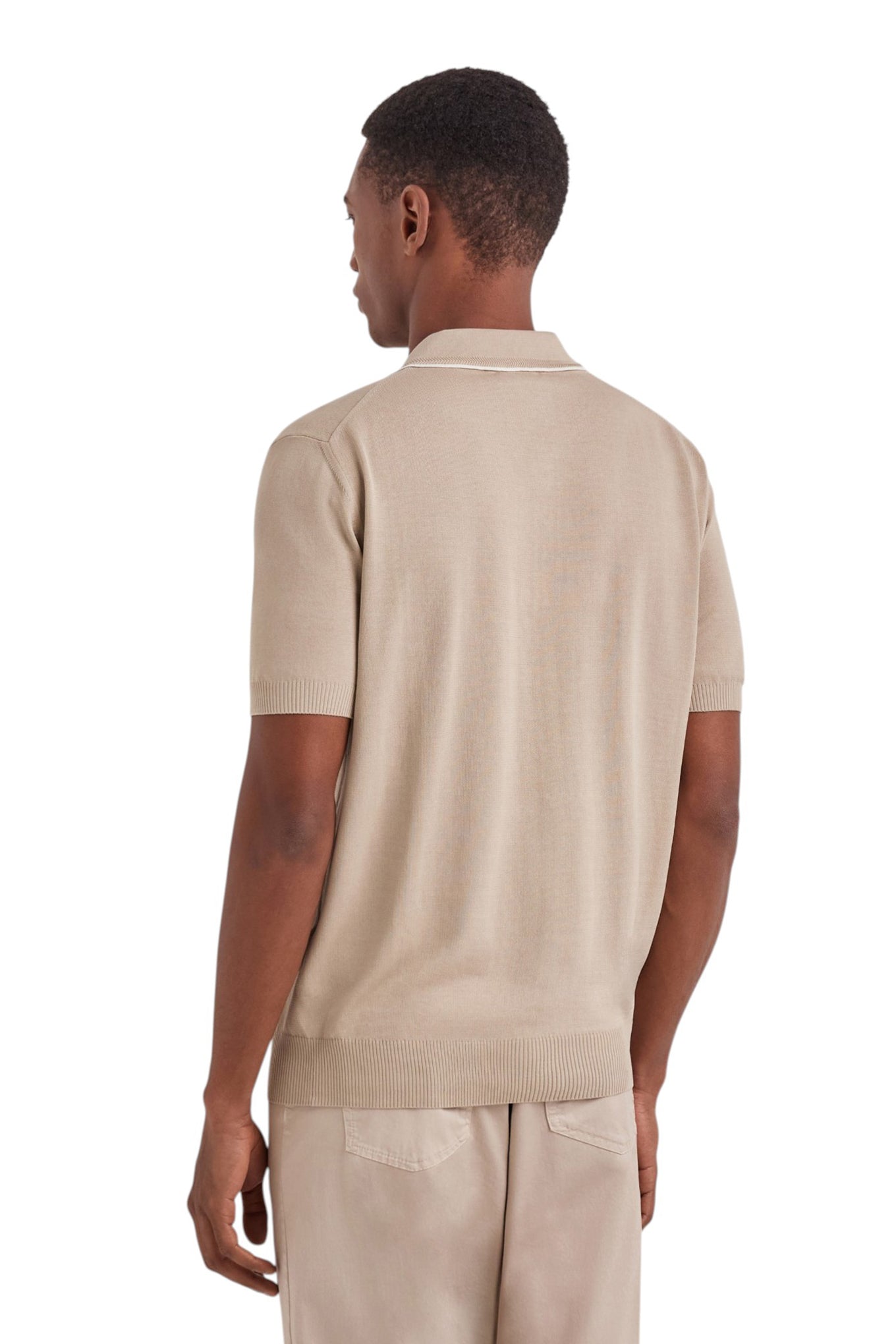 Beige pure cotton polo shirt with contrasting piping
